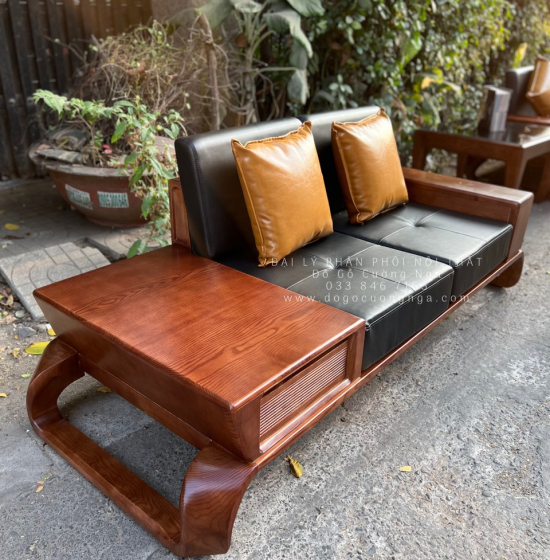 Bộ Bàn Ghế Sofa Gỗ Sồi Nga 2 Văng Chân Xoắn Cao Cấp