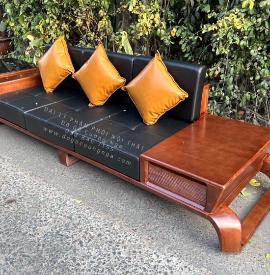 Bộ Bàn Ghế Sofa Gỗ Sồi Nga 2 Văng Chân Xoắn Cao Cấp