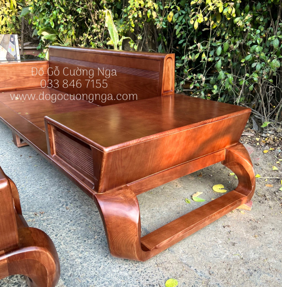 Bộ Bàn Ghế Sofa Gỗ Sồi Nga 2 Văng Chân Xoắn Cao Cấp