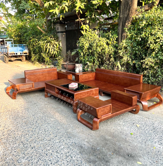 Bộ Bàn Ghế Sofa Gỗ Sồi Nga 2 Văng Chân Xoắn Cao Cấp