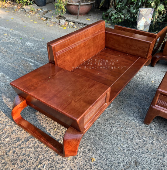 Bộ Bàn Ghế Sofa Gỗ Sồi Nga 2 Văng Chân Xoắn Cao Cấp