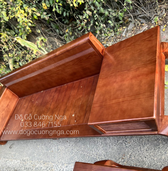 Bộ Bàn Ghế Sofa Gỗ Sồi Nga 2 Văng Chân Xoắn Cao Cấp