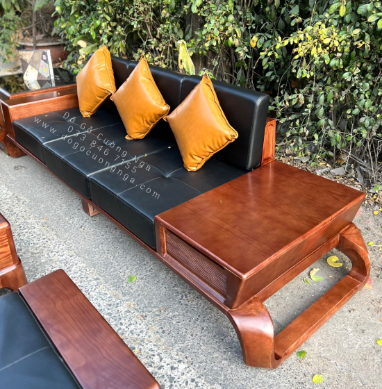 Bộ Bàn Ghế Sofa Gỗ Sồi Nga 2 Văng Chân Xoắn Cao Cấp