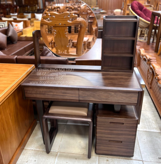 Bàn Ghế Trang Điểm Gỗ Óc Chó 1m Sang Trọng 