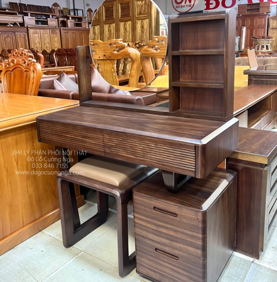 Bàn Ghế Trang Điểm Gỗ Óc Chó 1m Sang Trọng 