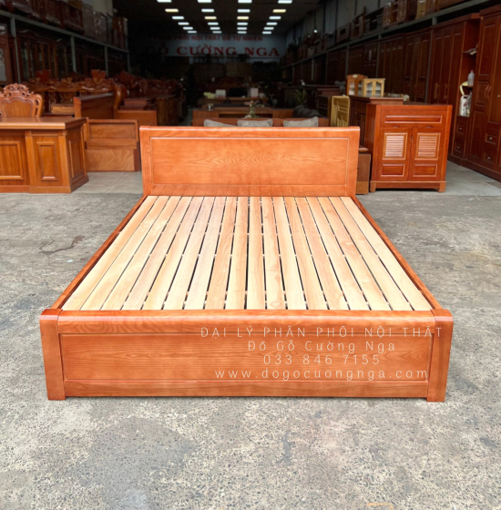 Giường Ngủ Gỗ Sồi Nga Giá Rẻ Vạt Lan 1m6 Mẫu Trơn 