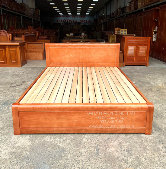 Giường Ngủ Gỗ Sồi Nga Giá Rẻ Vạt Lan 1m6 Mẫu Trơn 