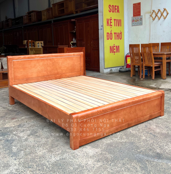 Giường Ngủ Gỗ Sồi Nga Giá Rẻ Vạt Lan 1m6 Mẫu Trơn 