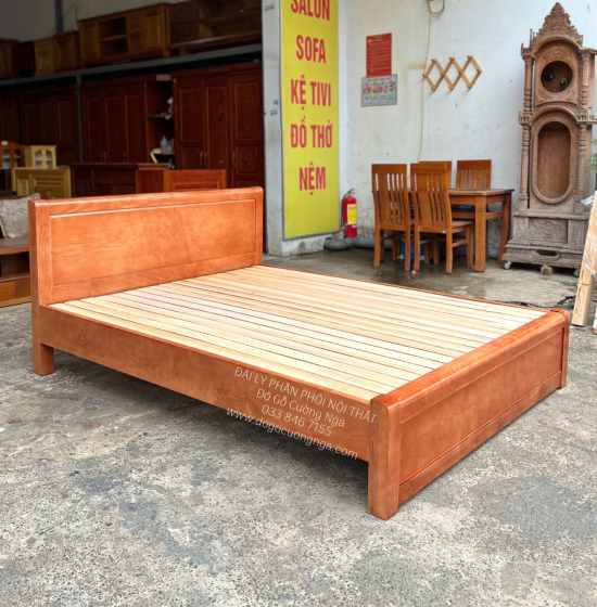 Giường Ngủ Gỗ Sồi Nga Giá Rẻ Vạt Lan 1m6 Mẫu Trơn 