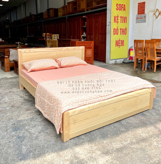 Giường Gỗ Sồi Nga 1m2x2m Giá Rẻ - Màu Tự Nhiên 