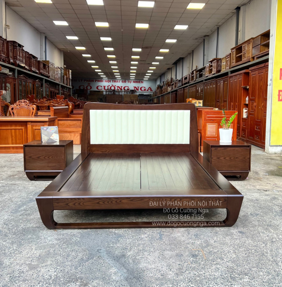 Giường Gỗ Sồi Nga Lau Màu Óc Cho Kiểu Nhật Chân Quỳ - Bọc Nệm 