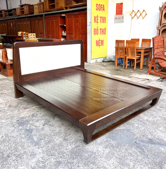 Giường Gỗ Sồi Nga Lau Màu Óc Cho Kiểu Nhật Chân Quỳ - Bọc Nệm 