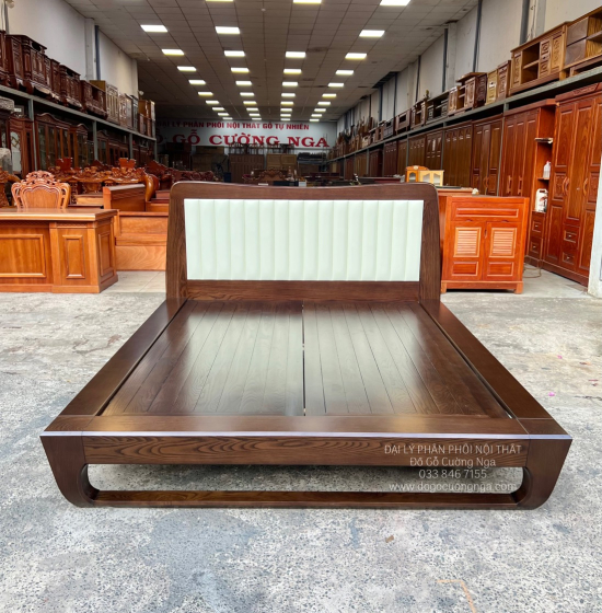 Giường Gỗ Sồi Nga Lau Màu Óc Cho Kiểu Nhật Chân Quỳ - Bọc Nệm 