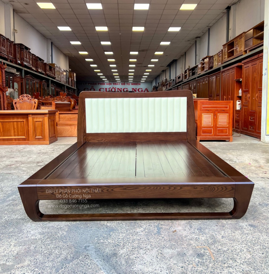 Giường Gỗ Sồi Nga Lau Màu Óc Cho Kiểu Nhật Chân Quỳ - Bọc Nệm 