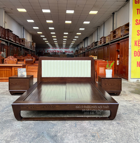 Giường Gỗ Sồi Nga Lau Màu Óc Cho Kiểu Nhật Chân Quỳ - Bọc Nệm 