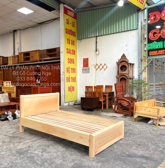 Giường Gỗ Sồi Nga 1m2x2m Giá Rẻ - Màu Tự Nhiên 