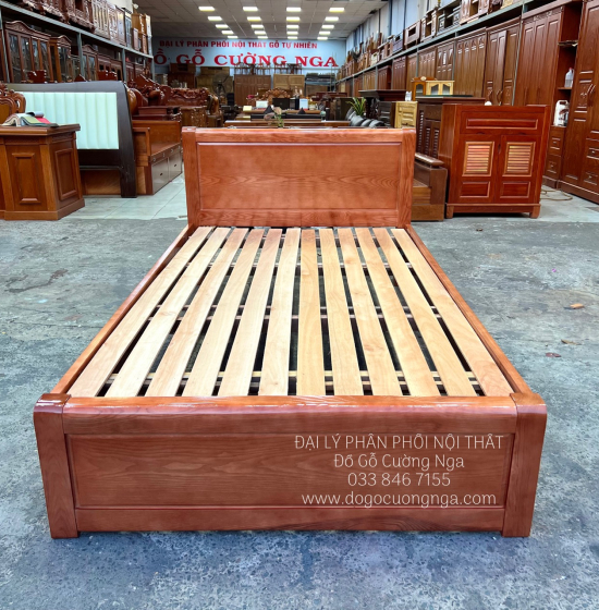 Giường Đơn Gỗ Sồi Nga 1m2x2m - Vạt Lan Mẫu Trơn 