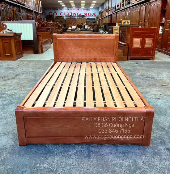 Giường Đơn Gỗ Sồi Nga 1m2x2m - Vạt Lan Mẫu Trơn 