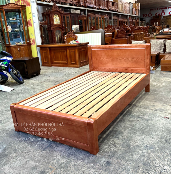 Giường Đơn Gỗ Sồi Nga 1m2x2m - Vạt Lan Mẫu Trơn 