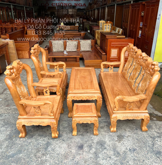 Ghế Salon Gỗ Gõ Đỏ Tay 10 - 6 Món Cao Cấp 