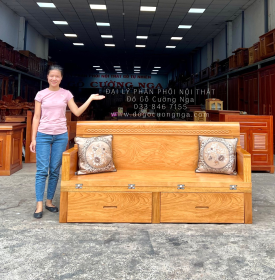 Giường Gấp Gỗ Gõ Đỏ 2 Ngăn Kéo Thông Minh