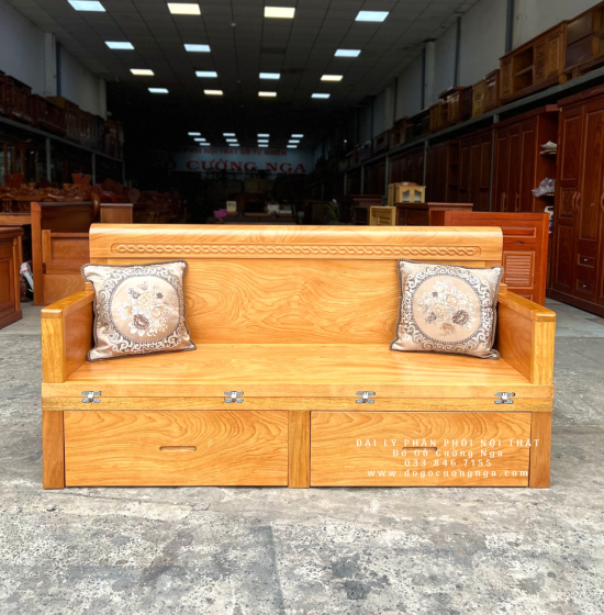 Giường Gấp Gỗ Gõ Đỏ 2 Ngăn Kéo Thông Minh