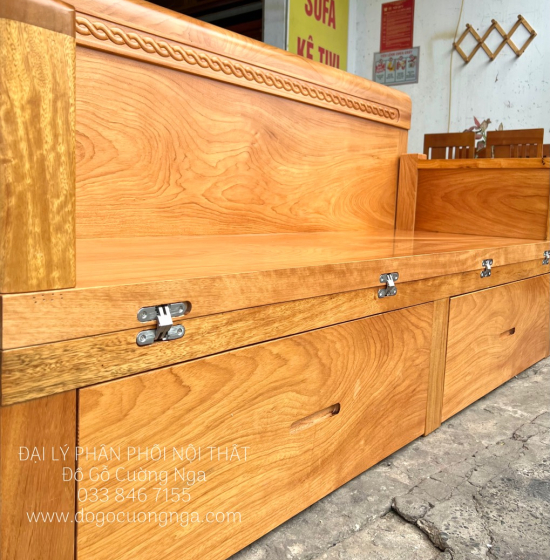 Giường Gấp Gỗ Gõ Đỏ 2 Ngăn Kéo Thông Minh