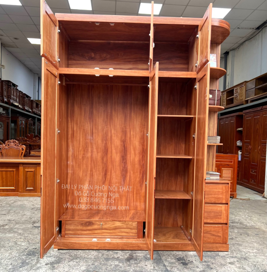 Tủ Quần Áo Gỗ Cẩm Vân 3 Cánh Góc Cao 2 Tầng CV 29.15