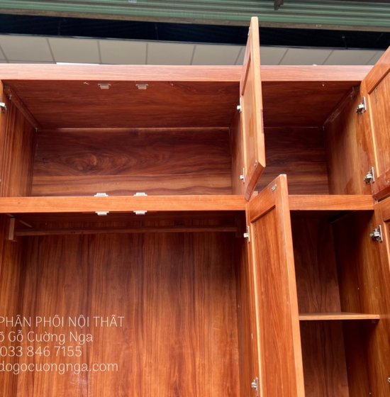 Tủ Quần Áo Gỗ Cẩm Vân 3 Cánh Góc Cao 2 Tầng CV 29.15