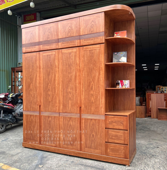 Tủ Quần Áo Gỗ Cẩm Vân 4 Cánh Góc Cao 2 Tầng CV29.1