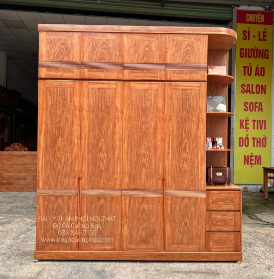 Tủ Quần Áo Gỗ Cẩm Vân 4 Cánh Góc Cao 2 Tầng CV29.1