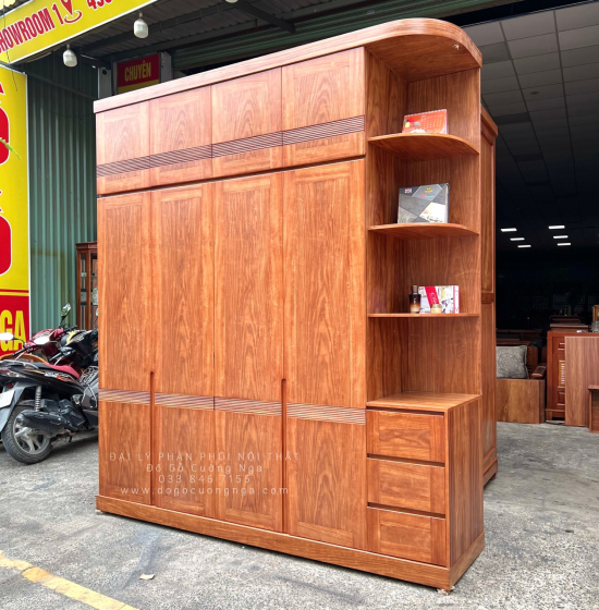 Tủ Quần Áo Gỗ Cẩm Vân 4 Cánh Góc Cao 2 Tầng CV29.1