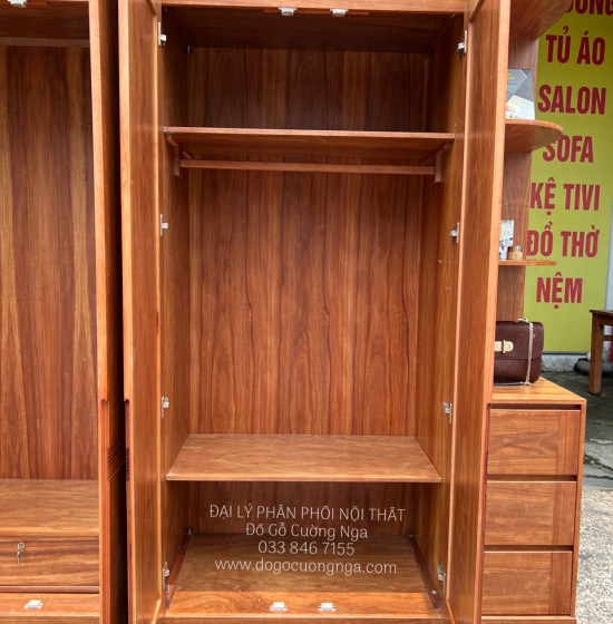 Tủ Quần Áo Gỗ Cẩm Vân 4 Cánh Góc Cao 2 Tầng CV29.1
