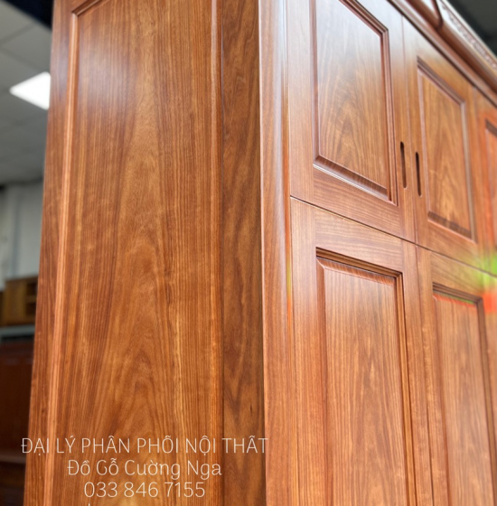 Tủ Quần Áo Gỗ Cẩm Vân 4 Cánh Cao 2 Tầng Thiết Kế Tiện Nghi