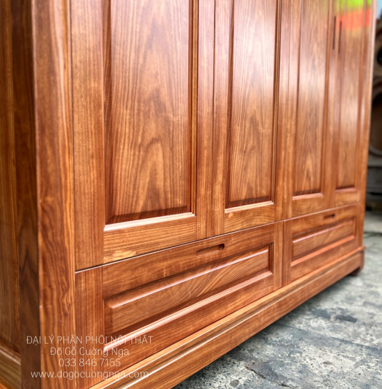 Tủ Quần Áo Gỗ Cẩm Vân 4 Cánh Cao 2 Tầng Thiết Kế Tiện Nghi