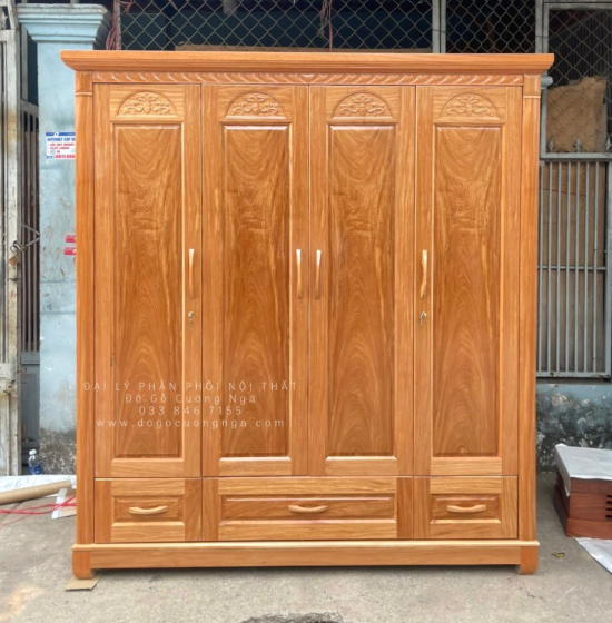 Tủ Áo Gỗ Đinh Hương Lào 4 Cánh 2m Hiện Đại Bền Đẹp