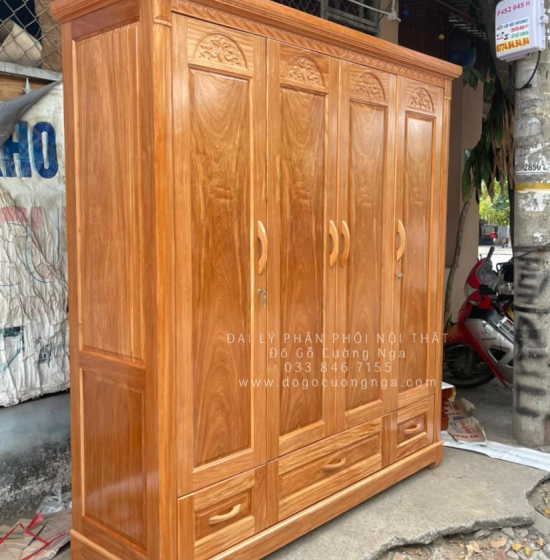 Tủ Áo Gỗ Đinh Hương Lào 4 Cánh 2m Hiện Đại Bền Đẹp