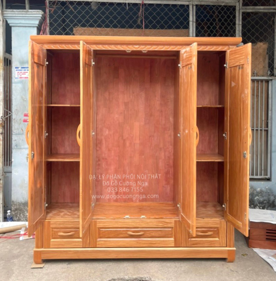 Tủ Áo Gỗ Đinh Hương Lào 4 Cánh 2m Hiện Đại Bền Đẹp