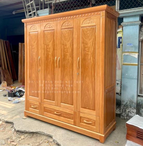 Tủ Áo Gỗ Đinh Hương Lào 4 Cánh 2m Hiện Đại Bền Đẹp