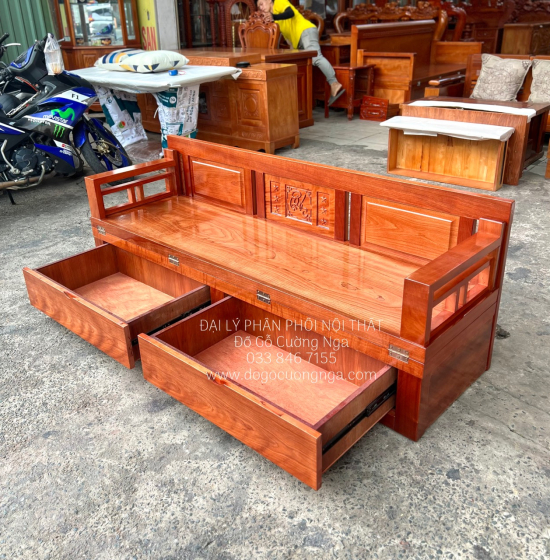 Giường Gấp Gỗ Xoan Đào 2 Ngăn Kéo Hiện Đại - Mặt Liền 