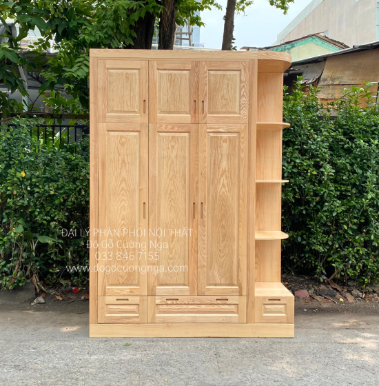 Tủ Quần Áo Gỗ Sồi Nga 3 Cánh Góc Trang Trí - 2 Tầng 