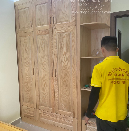 Tủ Quần Áo Gỗ Sồi Nga 3 Cánh Góc Trang Trí - 2 Tầng 