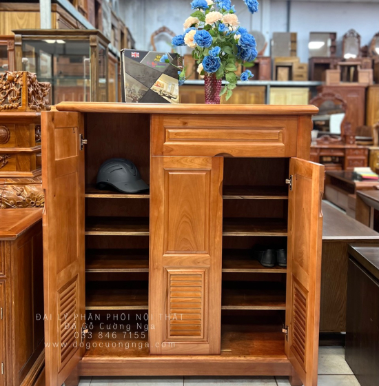 Tủ Giày Dép Gỗ Xoan Đào 3 Cánh Cao TG 17.11