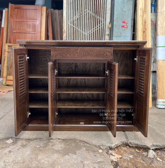 Tủ Giày Dép 4 Cánh Gỗ Sồi Nga Lau Màu Óc Chó TD 017
