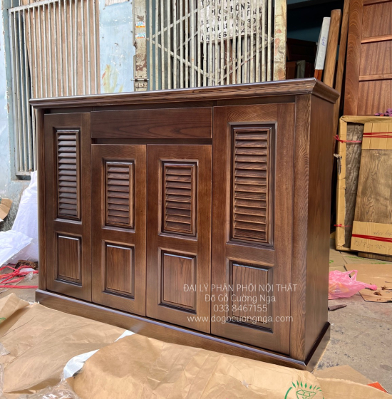 Tủ Giày Dép 4 Cánh Gỗ Sồi Nga Lau Màu Óc Chó TD 017