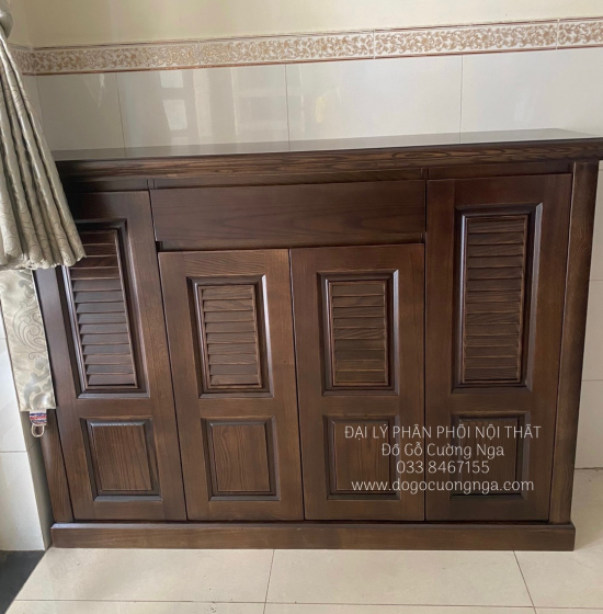 Tủ Giày Dép 4 Cánh Gỗ Sồi Nga Lau Màu Óc Chó TD 017