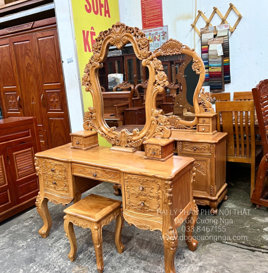 Bàn Trang Điểm Gỗ Gõ Đỏ Nữ Hoàng 1m2 Cao Cấp TĐ 18.2