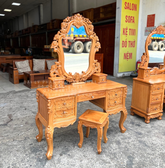 Bàn Trang Điểm Gỗ Gõ Đỏ Nữ Hoàng 1m2 Cao Cấp TĐ 18.2