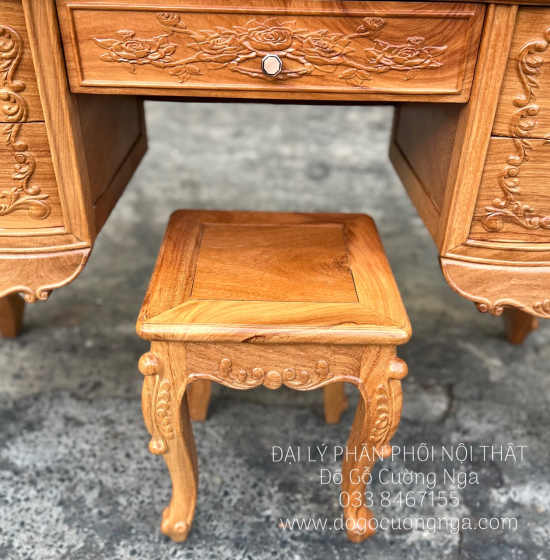 Bàn Trang Điểm Gỗ Gõ Đỏ Nữ Hoàng 1m2 Cao Cấp TĐ 18.2