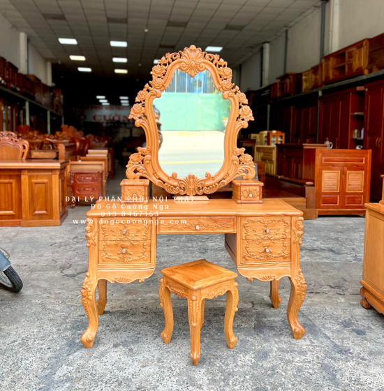 Bàn Trang Điểm Gỗ Gõ Đỏ Nữ Hoàng 1m2 Cao Cấp TĐ 18.2